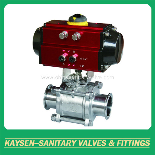 Sanitary pneumatic three pieces ball valves clamped end